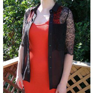 NEW Black ZARA Lace Sleeve blouse size M 6-8